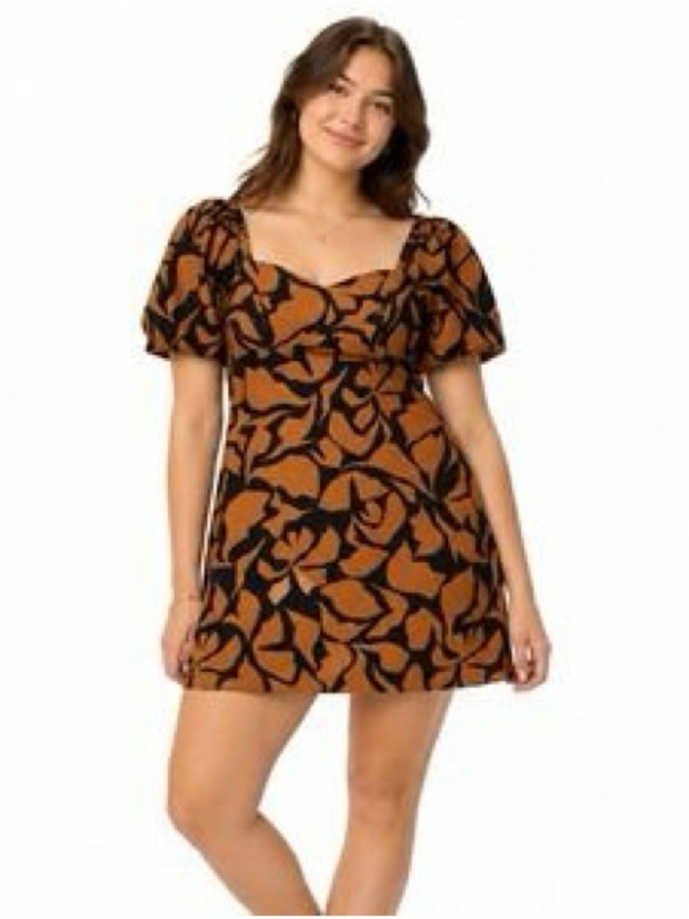 NWT A New Day Brown and Black Floral Mini Dress with Puff Sleeves Size XL